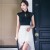 Elegant Gauze Patchwork Tops With White Asymmetrical Skirt